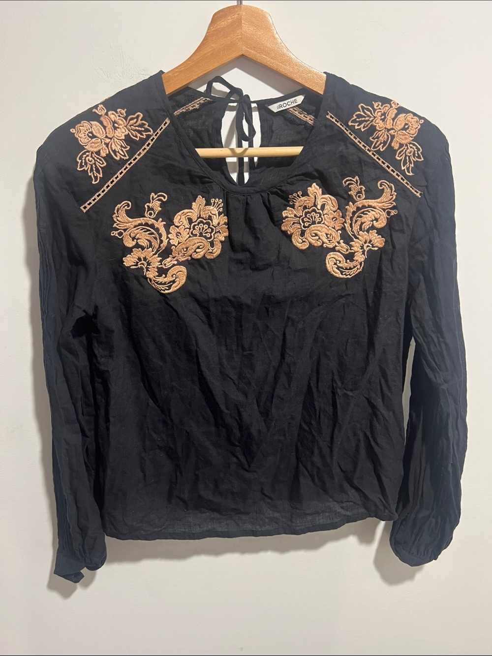 St. Roche 100% Organic Cotton Embroidered Long-Sleeve Peasant Shirt Size 2